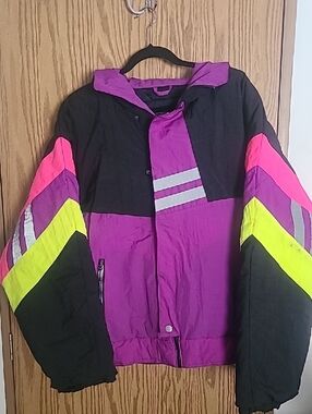 80s Vintage Neon Colorblock Windbreaker Jacket in Purple, Black & Neon